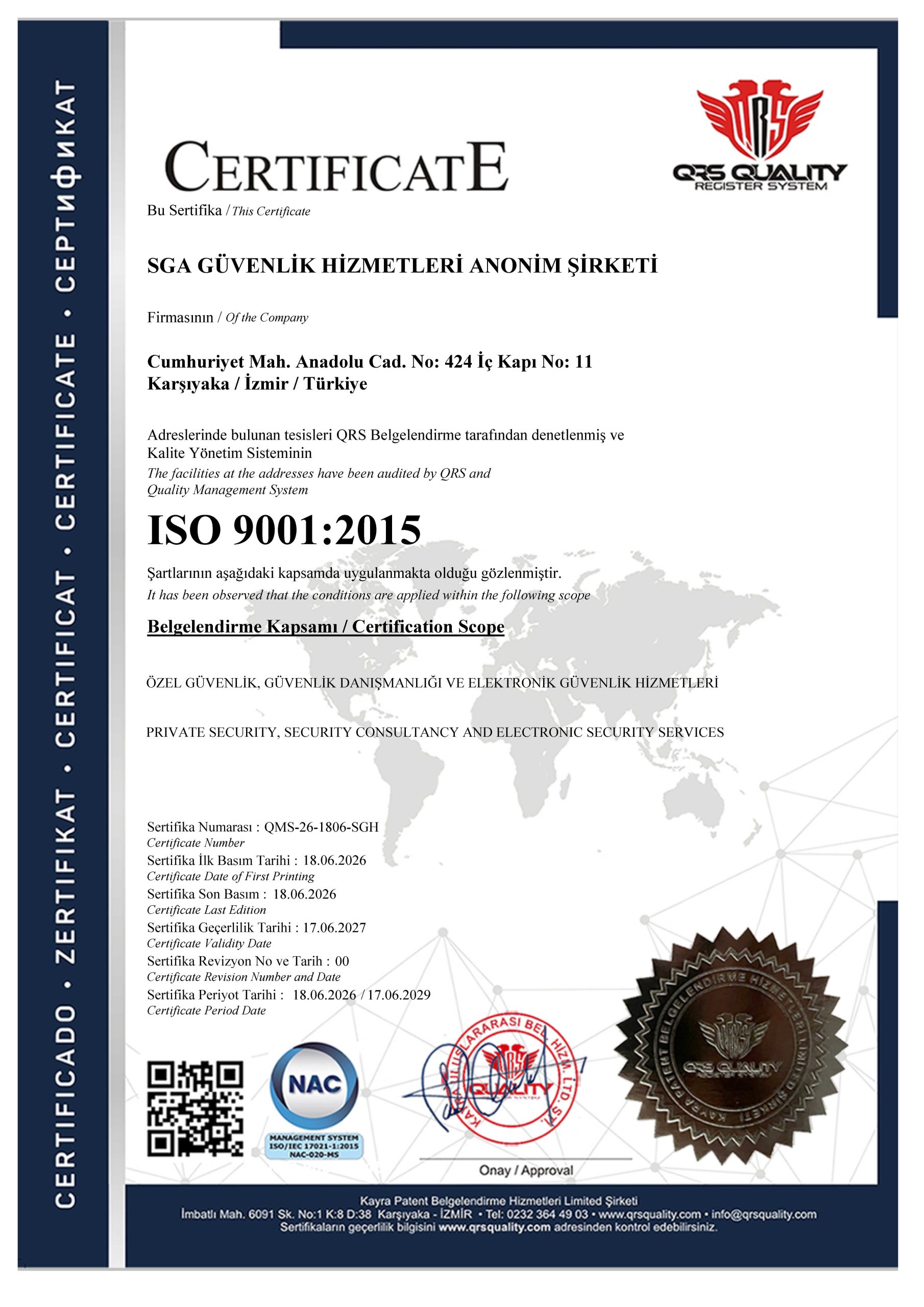 SGA Güvenlik ISO 9001:2015